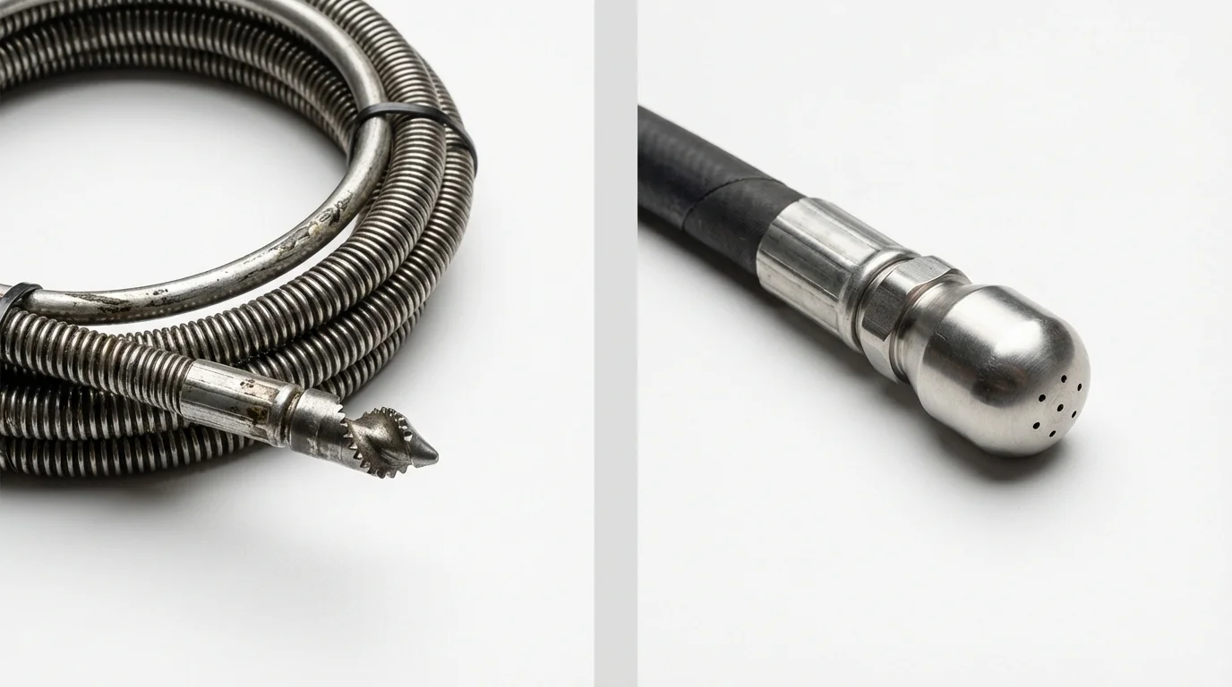 Drain snake cable and hydro jetting nozzle used for drain cleaning in Griffin, GA