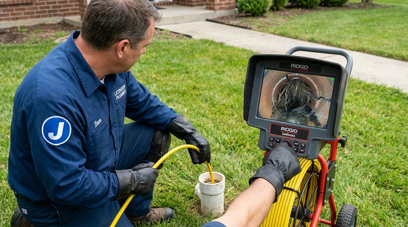 Sewer camera inspection being performed by Johns Plumbing LLC in Griffin