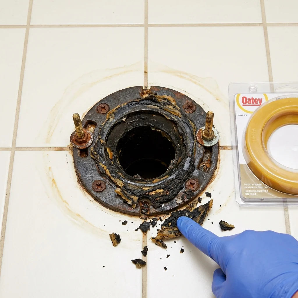 Failed wax ring showing water seepage at the base of a toilet in a Griffin, GA home
