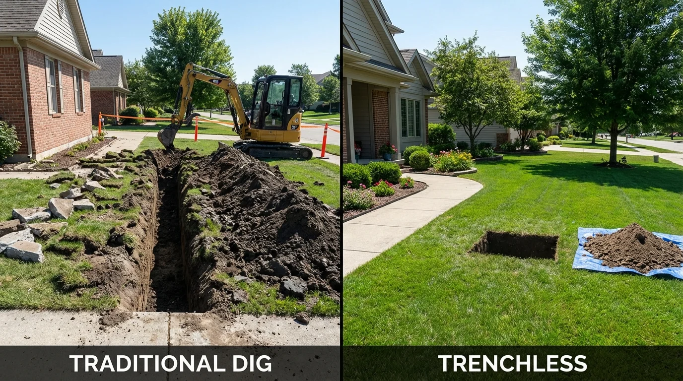 Trenchless sewer repair with minimal yard damage versus traditional excavation in Griffin, GA